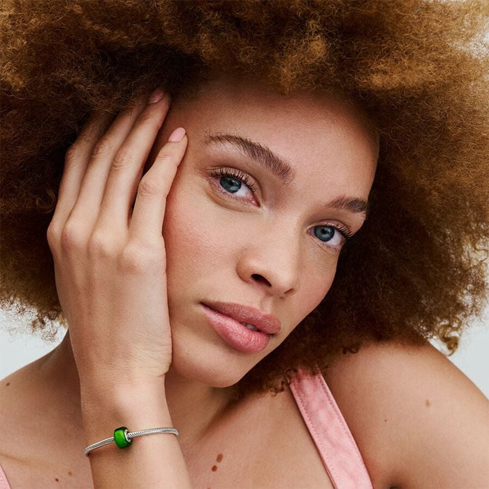 PANDORA : Green Mini Murano Glass Charm in Sterling Silver - PANDORA : Green Mini Murano Glass Charm in Sterling Silver