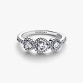 Pandora Halo Heart Trilogy Ring in sterling silver with heart-shaped halo stones.