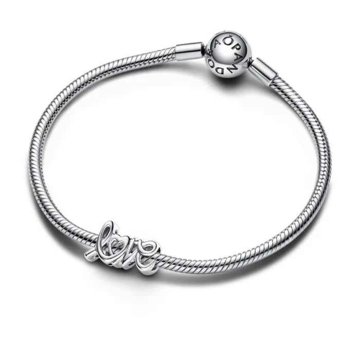 This Pandora Handwritten Love Charm adds a heartfelt touch to your personalized jewelry collection.