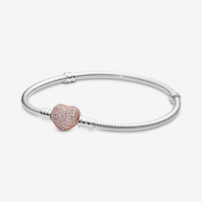 Pandora Moments-pandora bracelet-Heart Clasp Snake Chain Bracelet - pandora near me- two tone bracelet