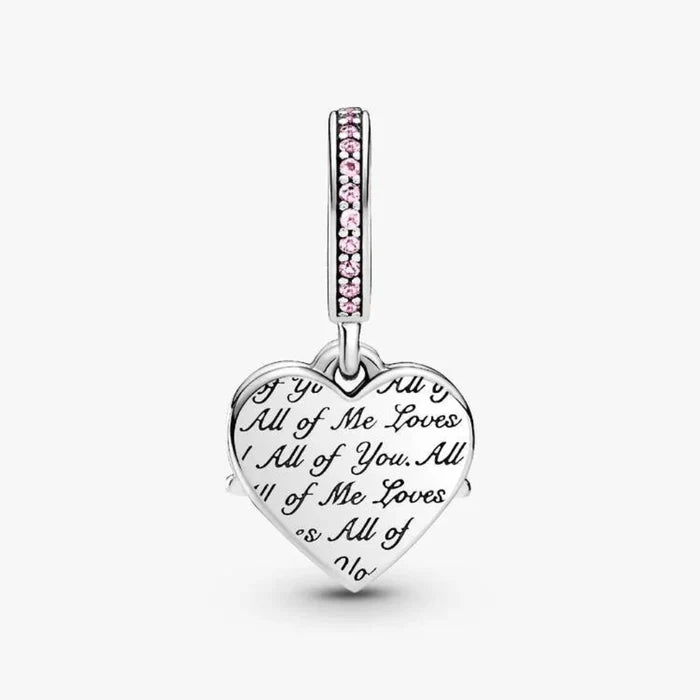 Heart & Mom dangle charm with polished heart design for bracelets or necklaces.