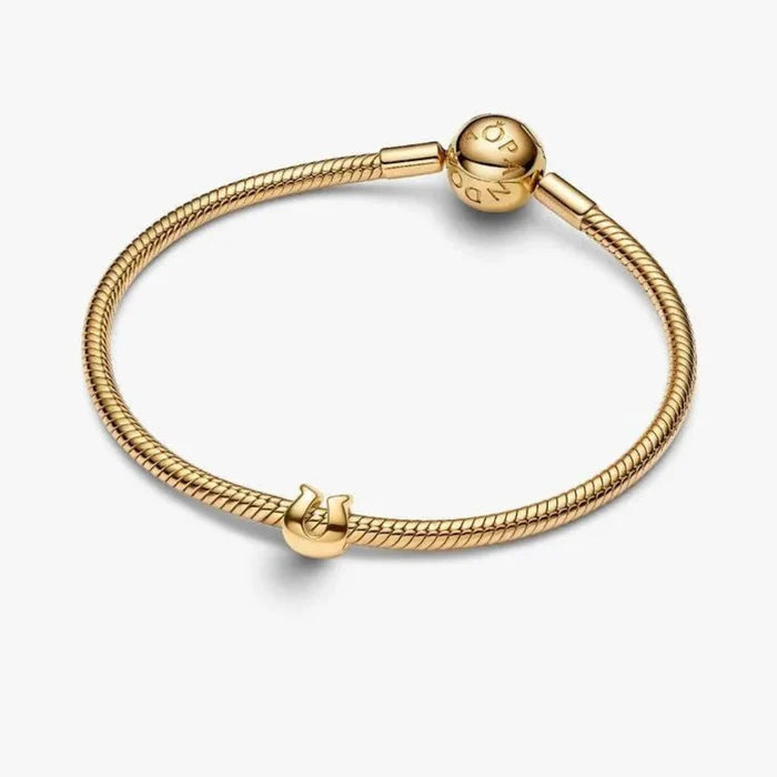 Gold bracelet with a clasp on a white background