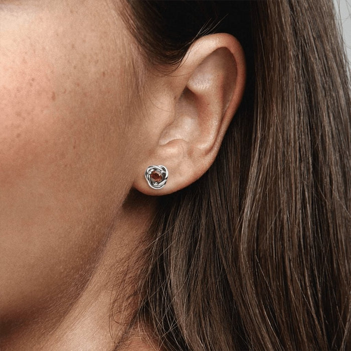 "PANDORA : January Red Eternity Circle Stud Earrings -"