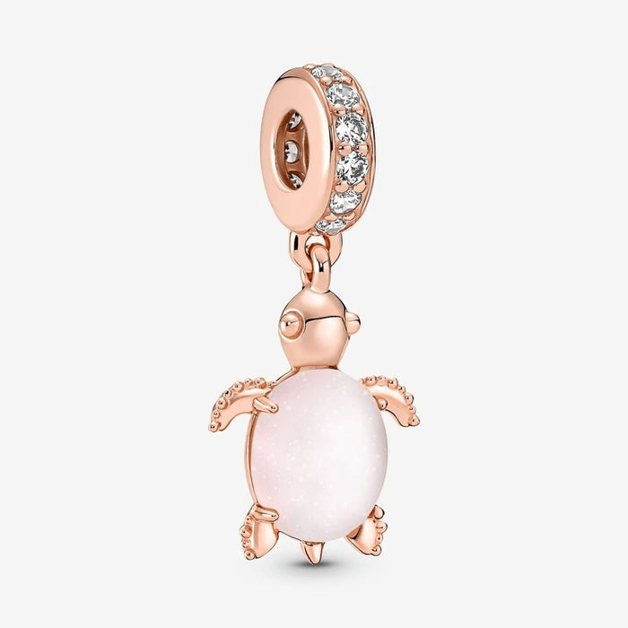 "PANDORA : Murano Glass Pink Sea Turtle Dangle Charm -"