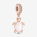 "PANDORA : Murano Glass Pink Sea Turtle Dangle Charm -"