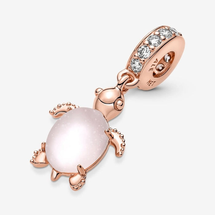 "PANDORA : Murano Glass Pink Sea Turtle Dangle Charm -"