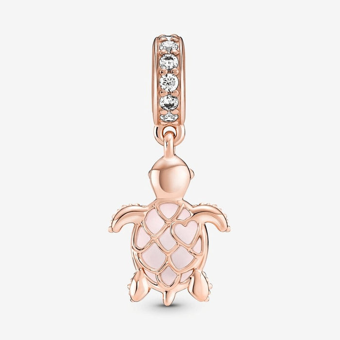"PANDORA : Murano Glass Pink Sea Turtle Dangle Charm -"