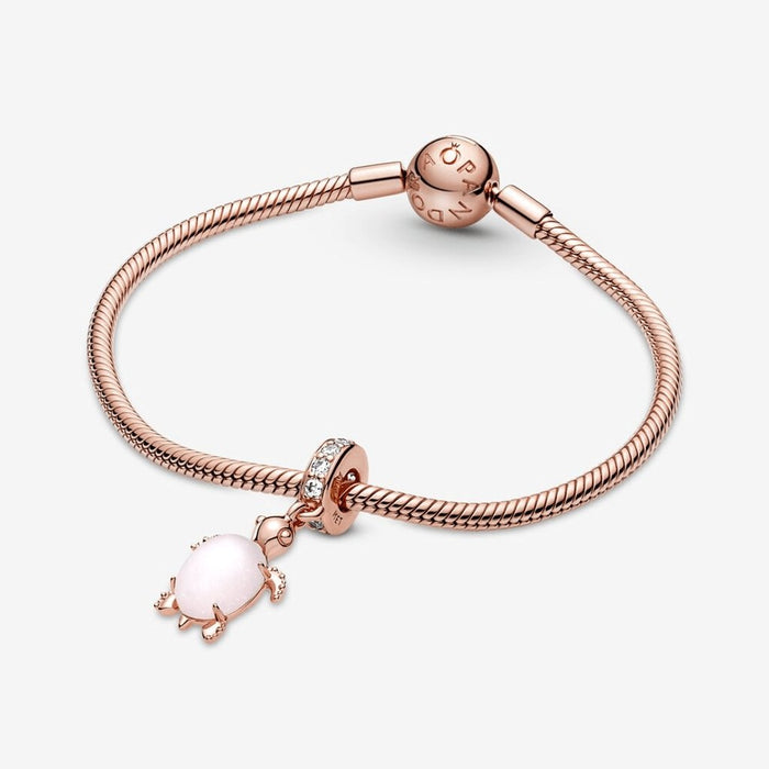 "PANDORA : Murano Glass Pink Sea Turtle Dangle Charm -"