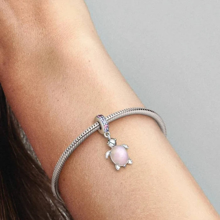 PANDORA : Murano Glass Pink Sea Turtle Dangle Charm