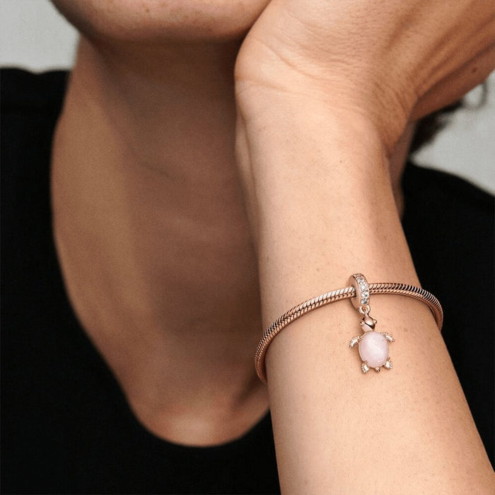 "PANDORA : Murano Glass Pink Sea Turtle Dangle Charm -"
