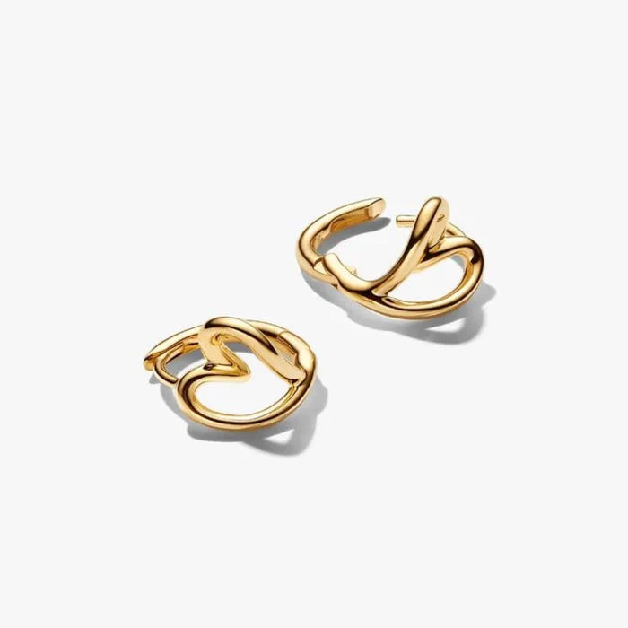 Pandora Organically Shaped Heart Hoop Earrings in gold tone displayed on a white background.