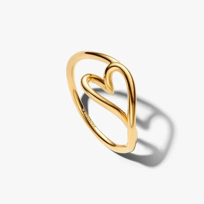 Gold-tone Pandora Organically Shaped Heart Small Ring featuring a delicate heart-shaped design.