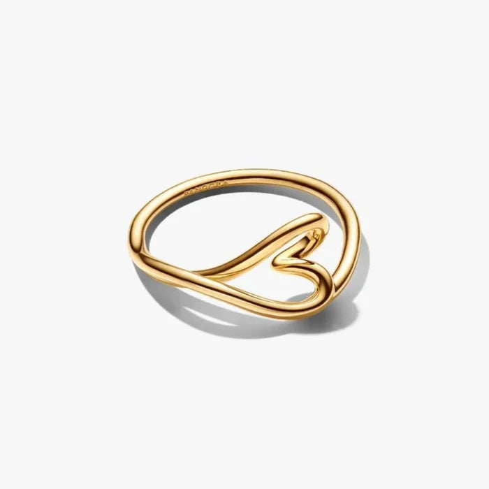 Gold-tone Pandora Organically Shaped Heart Small Ring with an organic heart design on a white background.