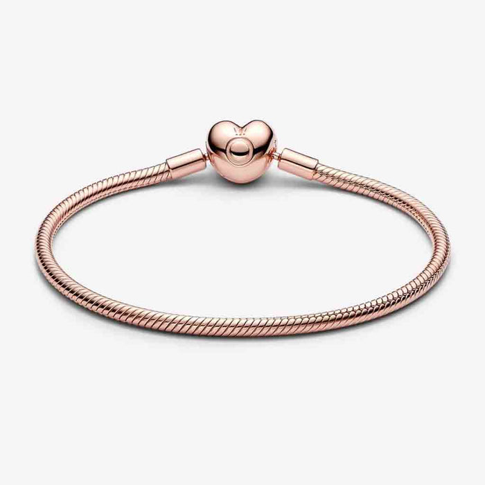 PANDORA : Pandora Moments Heart Clasp Snake Chain Bracelet in Rose Gold - PANDORA : Pandora Moments Heart Clasp Snake Chain Bracelet in Rose Gold