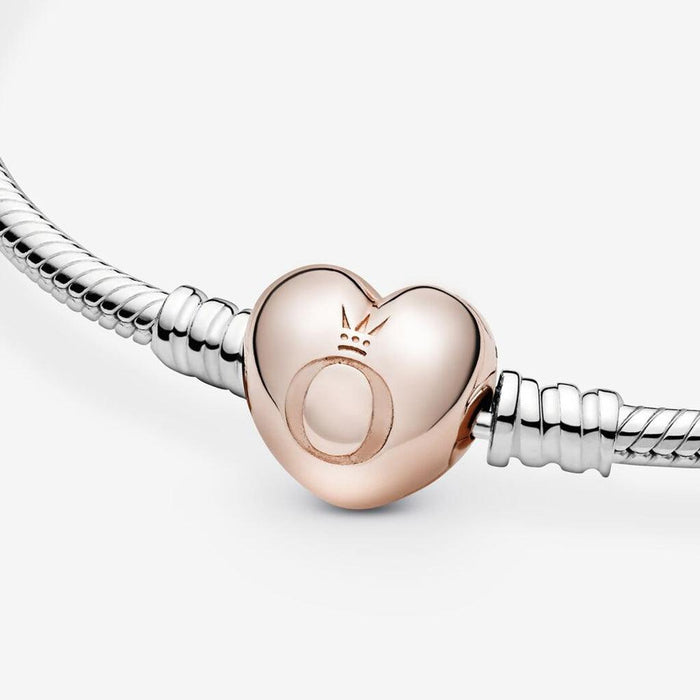 "PANDORA : Pandora Moments Heart Clasp Snake Chain Bracelet in Sterling Silver & Rose Gold -"