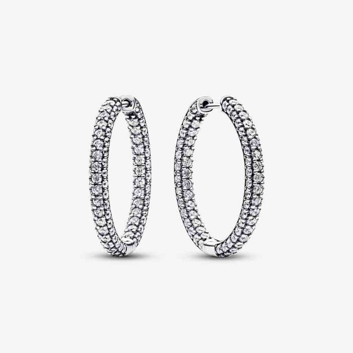 PANDORA : Pandora Timeless Pavé Single-row Hoop Earrings - PANDORA : Pandora Timeless Pavé Single-row Hoop Earrings