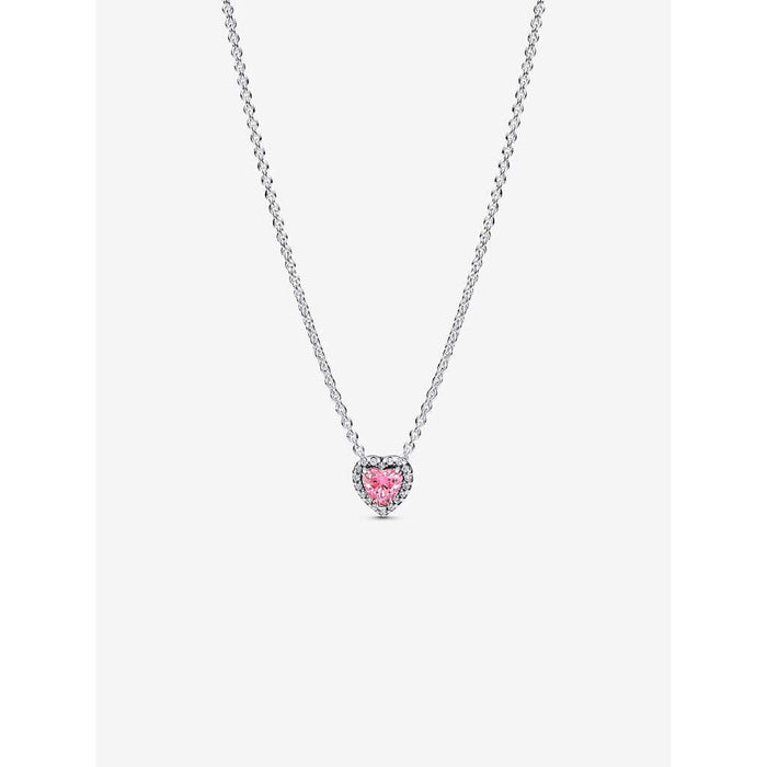 PANDORA : Pink Elevated Heart Necklace - Silver/Pink