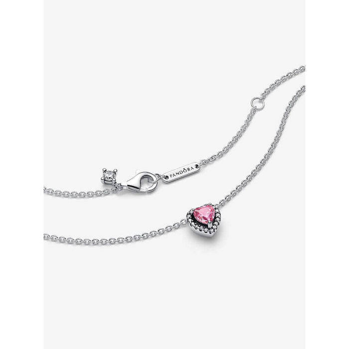PANDORA : Pink Elevated Heart Necklace - Silver/Pink