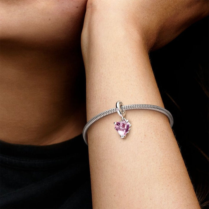 "PANDORA : Pink Family Tree & Heart Dangle Charm -"