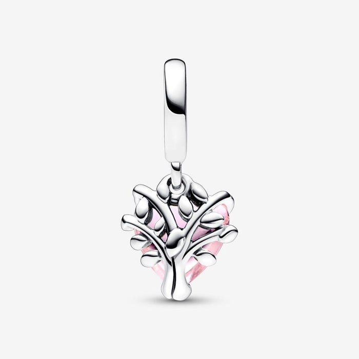 "PANDORA : Pink Family Tree & Heart Dangle Charm -"