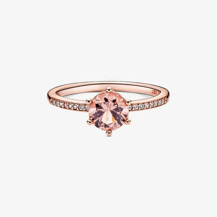"PANDORA : Pink Sparkling Crown Solitaire Ring -"