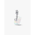 Close-up of the Pandora Polar Bear Mother & Cub Dangle Charm featuring an iridescent opal-like polar bear silhouette with a small sterling silver cub figure attached and a stone-set bail.