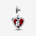 PANDORA : Red Heart & Keyhole Double Dangle Charm in Sterling Silver - PANDORA : Red Heart & Keyhole Double Dangle Charm in Sterling Silver