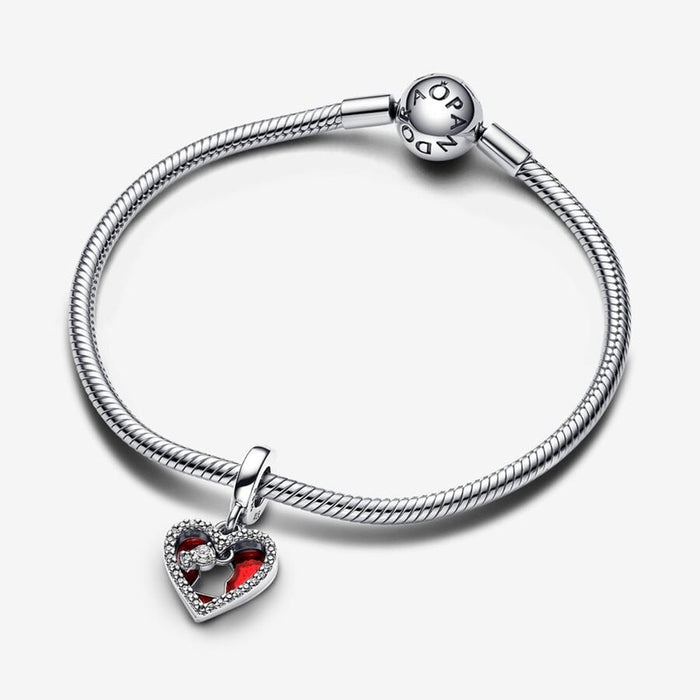 PANDORA : Red Heart & Keyhole Double Dangle Charm in Sterling Silver - PANDORA : Red Heart & Keyhole Double Dangle Charm in Sterling Silver