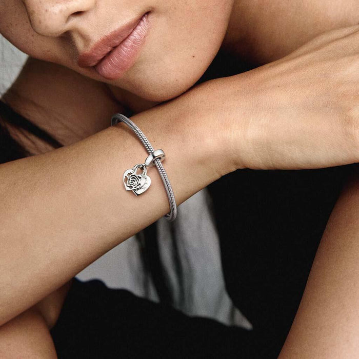 "PANDORA : Rose Heart Padlock Dangle Charm -"