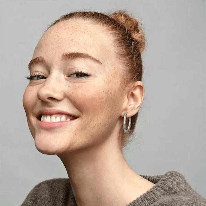 "PANDORA : Sparkle and Hearts Hoop Earrings -"