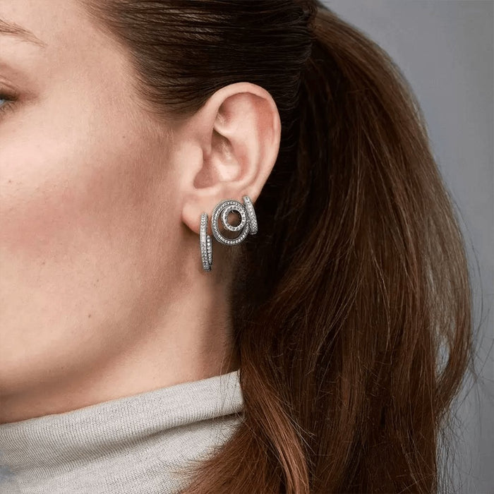 "PANDORA : Sparkle and Hearts Hoop Earrings -"