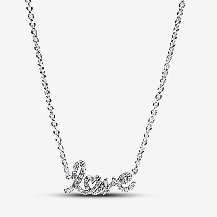 PANDORA : Sparkling Handwritten Love Collier Necklace - Sterling Silver - PANDORA : Sparkling Handwritten Love Collier Necklace - Sterling Silver
