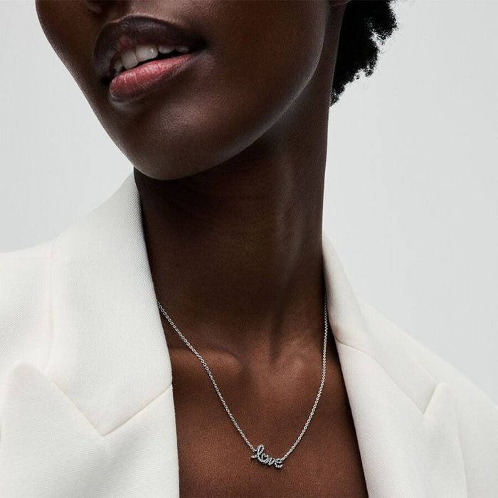 PANDORA : Sparkling Handwritten Love Collier Necklace - Sterling Silver - PANDORA : Sparkling Handwritten Love Collier Necklace - Sterling Silver