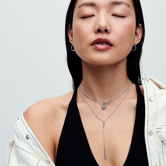 PANDORA : Sparkling Handwritten Love Collier Necklace - Sterling Silver - PANDORA : Sparkling Handwritten Love Collier Necklace - Sterling Silver