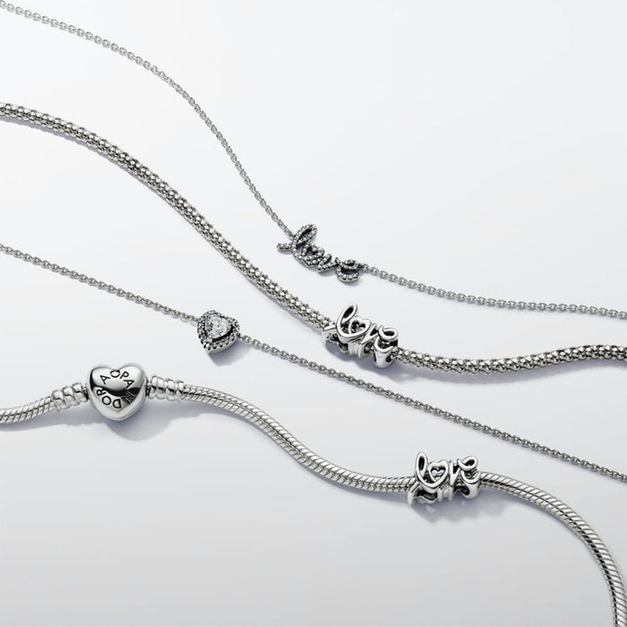 PANDORA : Sparkling Handwritten Love Collier Necklace - Sterling Silver - PANDORA : Sparkling Handwritten Love Collier Necklace - Sterling Silver