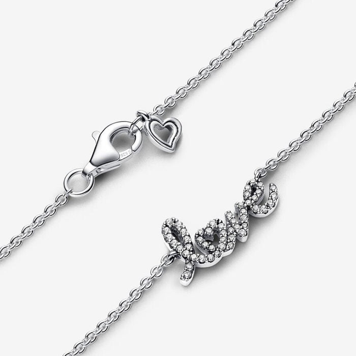 PANDORA : Sparkling Handwritten Love Collier Necklace - Sterling Silver - PANDORA : Sparkling Handwritten Love Collier Necklace - Sterling Silver