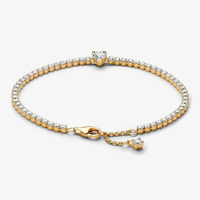 PANDORA : Sparkling Heart Tennis Bracelet - Gold - PANDORA : Sparkling Heart Tennis Bracelet - Gold
