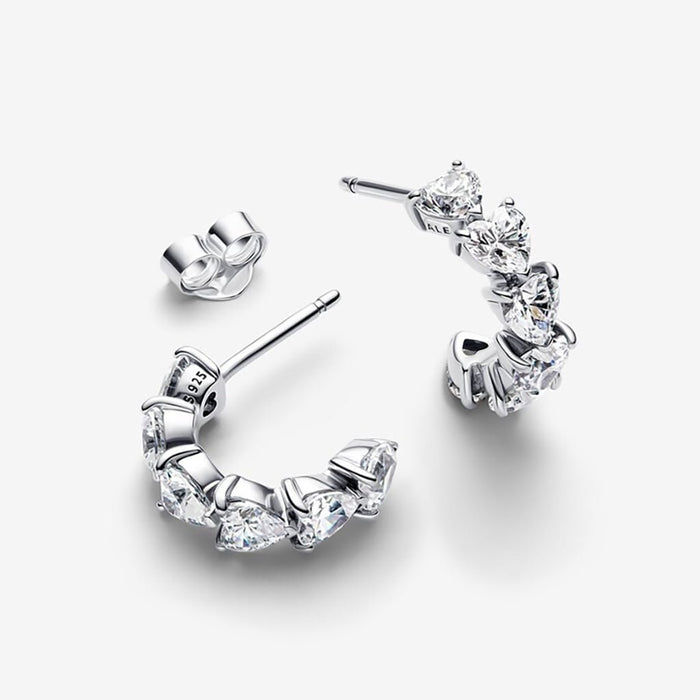 PANDORA : Sparkling Hearts Open Hoop Earrings - PANDORA : Sparkling Hearts Open Hoop Earrings