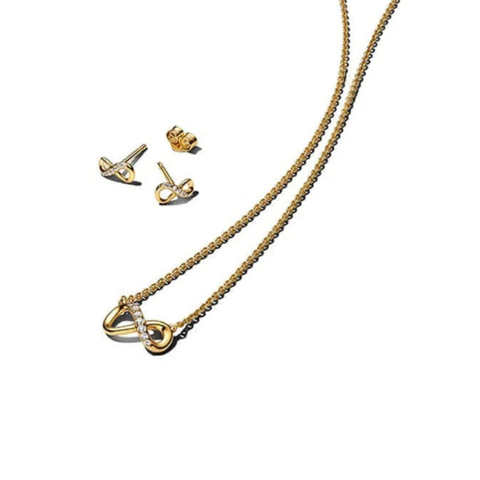 Gold Infinity necklace with match stud earrings