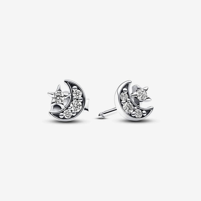 PANDORA : Sparkling Moon & Star Stud Earrings - PANDORA : Sparkling Moon & Star Stud Earrings