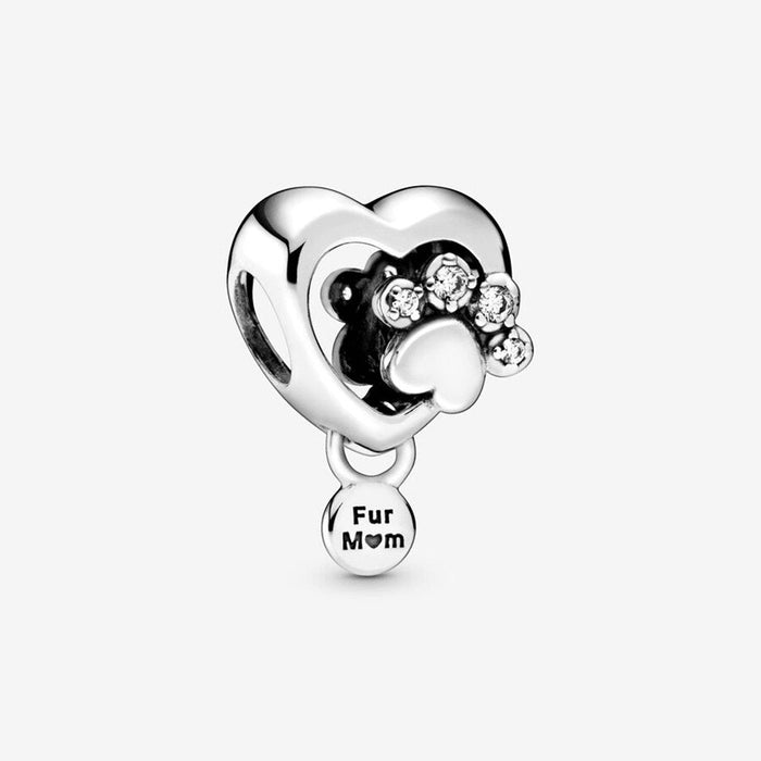 "PANDORA : Sparkling Paw Print & Heart Charm -"