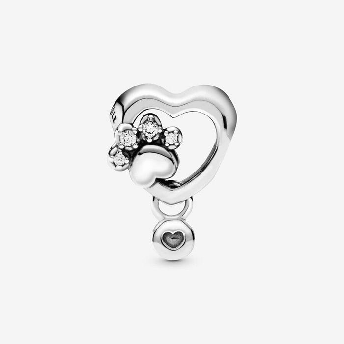 "PANDORA : Sparkling Paw Print & Heart Charm -"