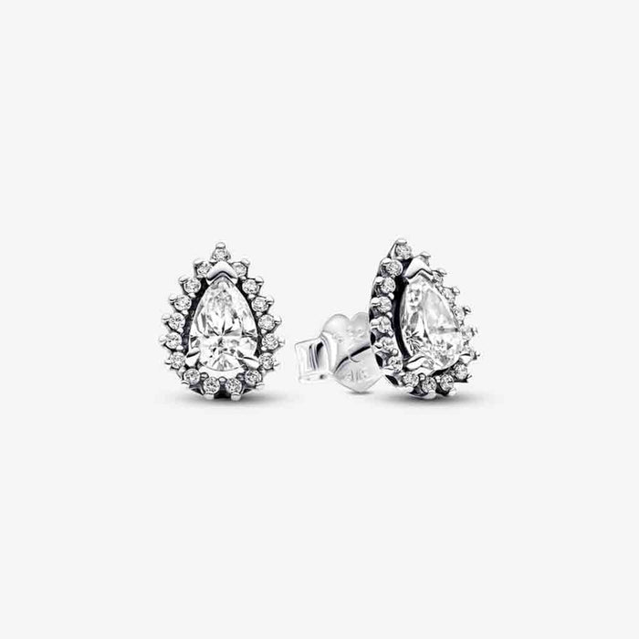 PANDORA : Sparkling Pear Halo Stud Earrings - PANDORA : Sparkling Pear Halo Stud Earrings