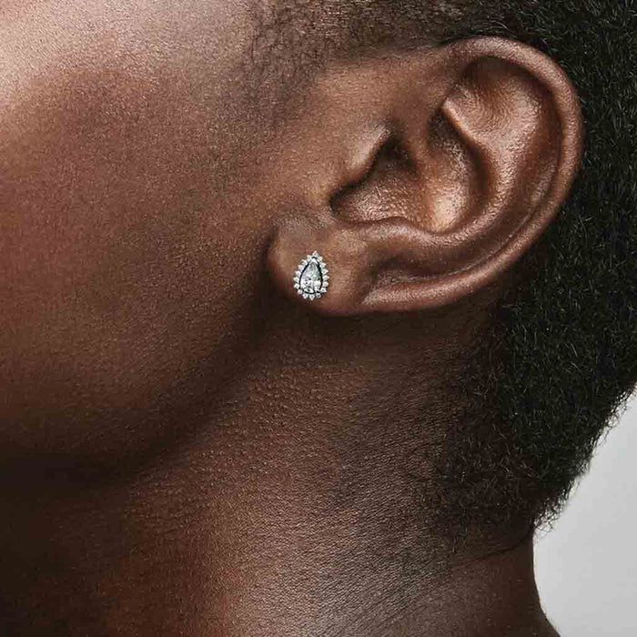 PANDORA : Sparkling Pear Halo Stud Earrings - PANDORA : Sparkling Pear Halo Stud Earrings