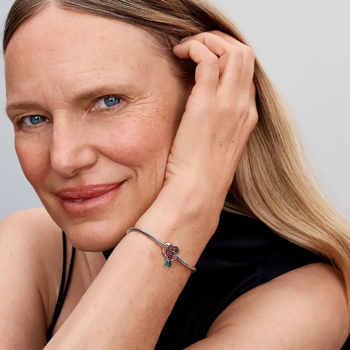 PANDORA : Sparkling Rose in Bloom Charm - PANDORA : Sparkling Rose in Bloom Charm