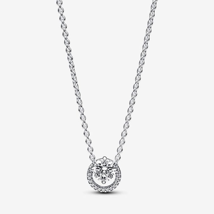 PANDORA : Sparkling Round Halo Pendant Collier Necklace - Sterling Silver - PANDORA : Sparkling Round Halo Pendant Collier Necklace - Sterling Silver