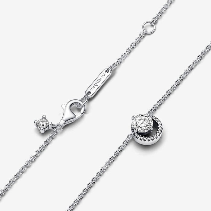 PANDORA : Sparkling Round Halo Pendant Collier Necklace - Sterling Silver - PANDORA : Sparkling Round Halo Pendant Collier Necklace - Sterling Silver