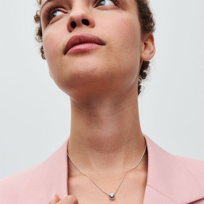 PANDORA : Sparkling Round Halo Pendant Collier Necklace - Sterling Silver - PANDORA : Sparkling Round Halo Pendant Collier Necklace - Sterling Silver