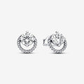 PANDORA : Sparkling Round Halo Stud Earrings - Sterling Silver - PANDORA : Sparkling Round Halo Stud Earrings - Sterling Silver