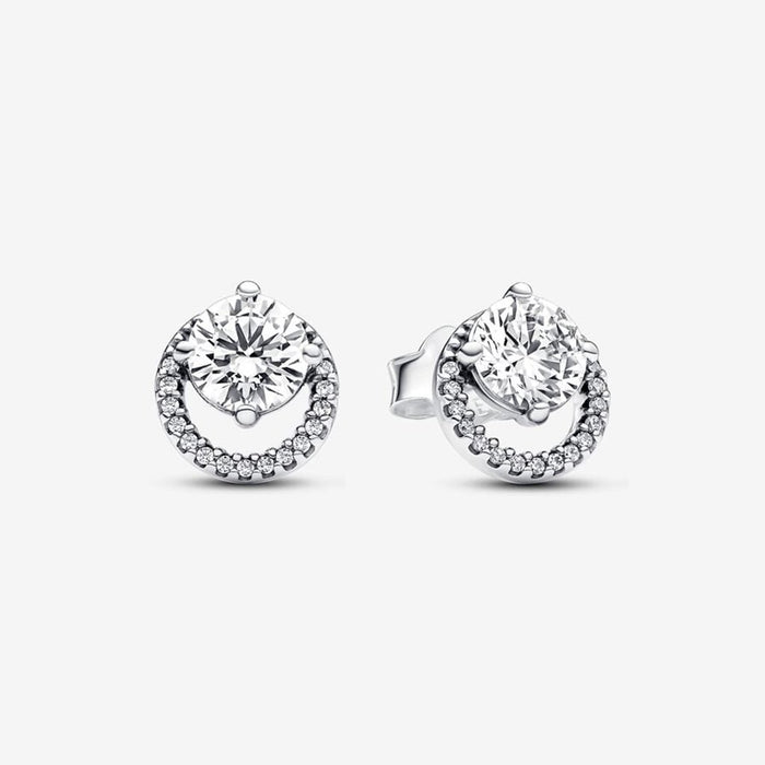 PANDORA : Sparkling Round Halo Stud Earrings - Sterling Silver - PANDORA : Sparkling Round Halo Stud Earrings - Sterling Silver